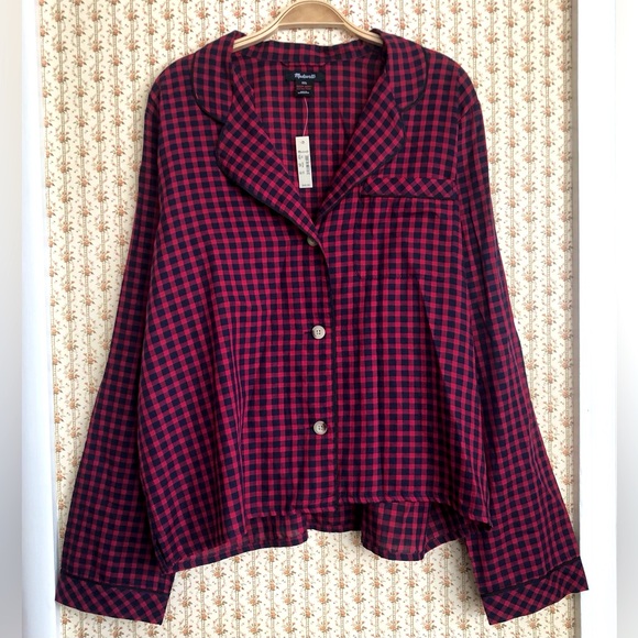 NWT Madewell Bedtime Cotton Gingham Check Plaid Pajama Top | XXL - Picture 4 of 7